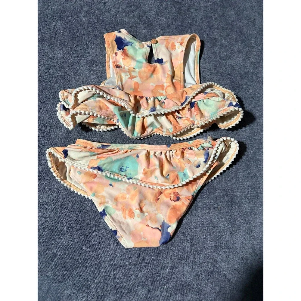 Janie and Jack Girls size 5 5t swim bikini suit 2 pc orange floral watercolor